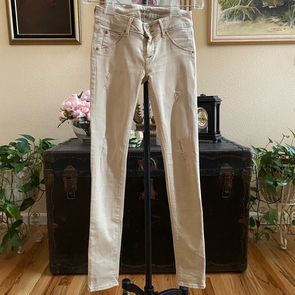 Hudson Collin Skinny Jeans distressed khaki ecru jeans Size 26